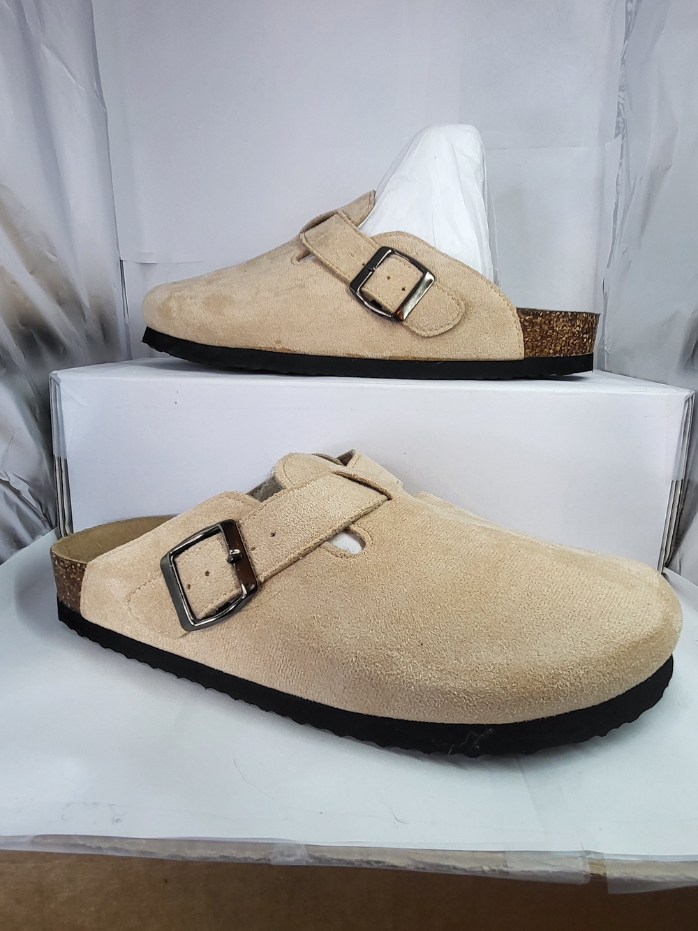 Beige Suede Men’s Slip-On Clog with Buckle